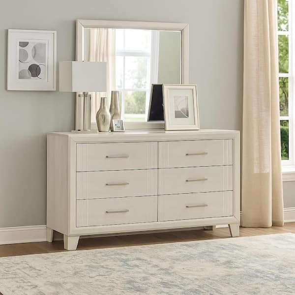 Wide Dresser Vertical Linear Detailing Whitewashed Chest