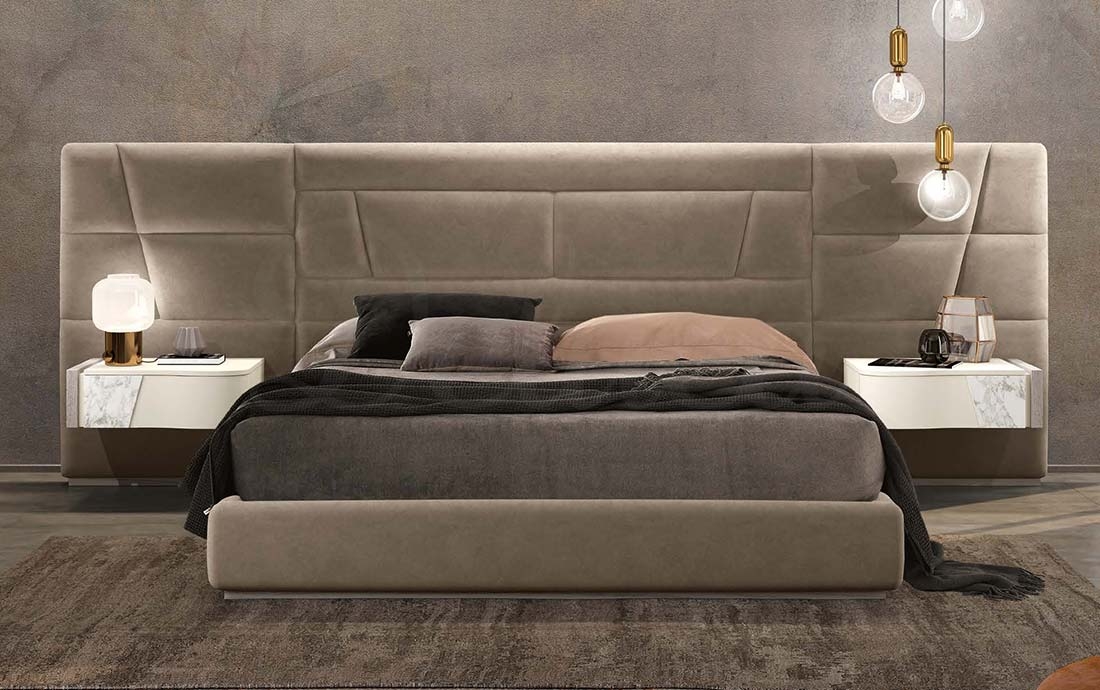 Wide Headboard Bed Oversized Stitched Geometric Panel Look