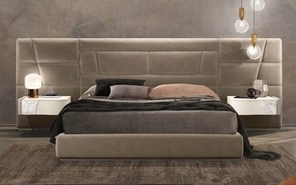 Wide Headboard Bed Oversized Stitched Geometric Panel Look
