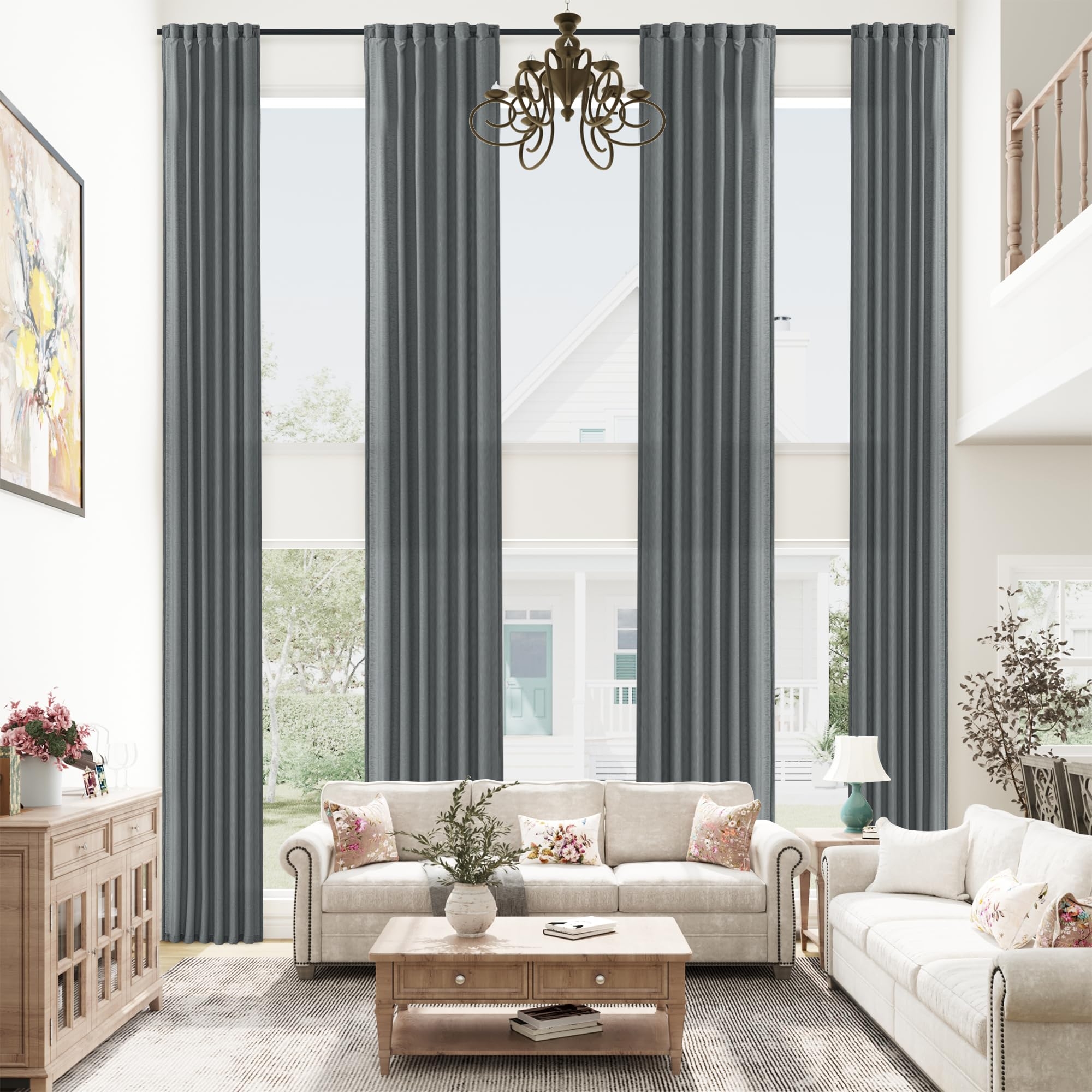 Window Curtains 156 Inch Length Charcoal High Ceiling Drapes
