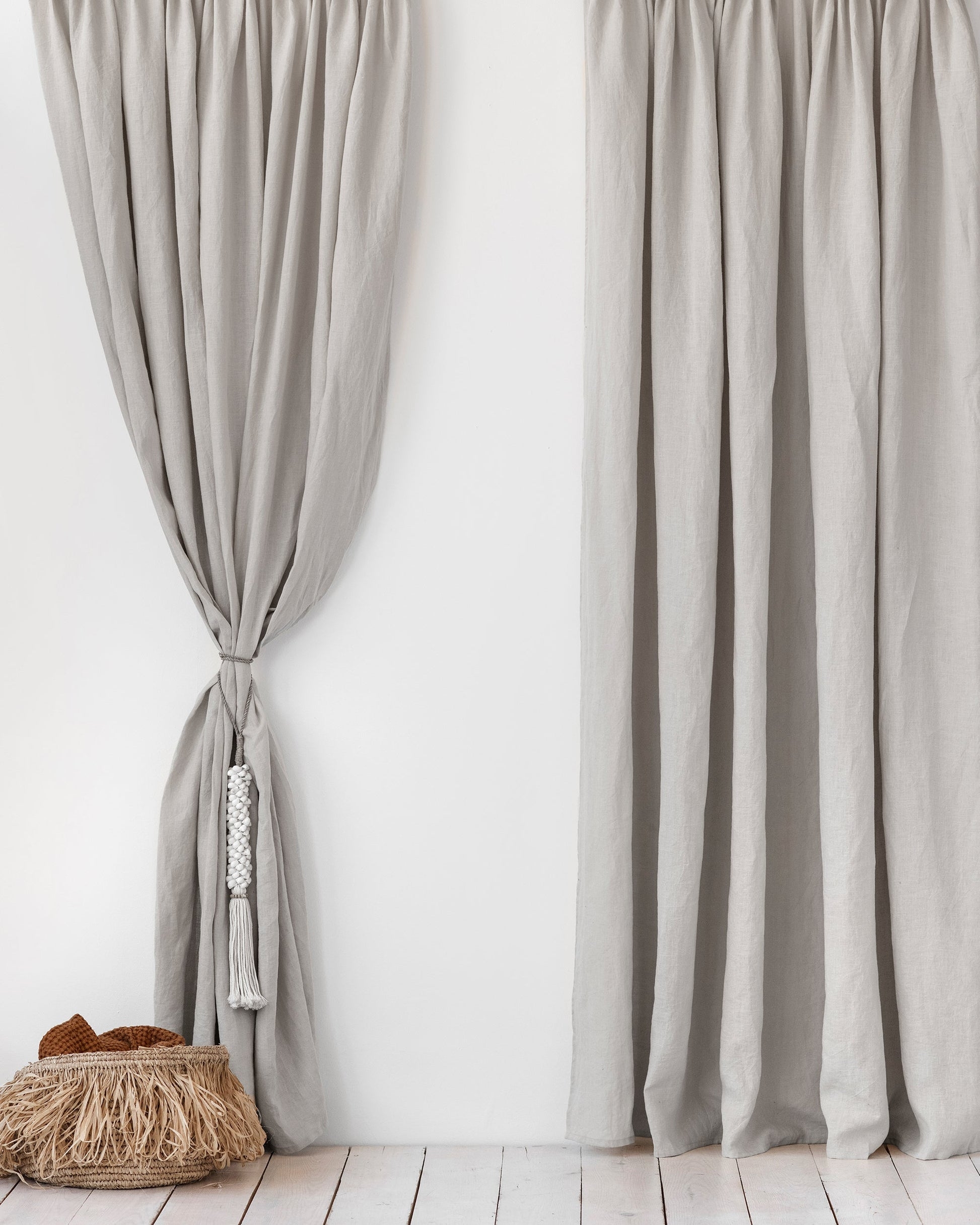 Window Curtains Pencil Pleat Header Tassel Tieback Light Gray