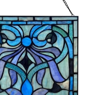Window Panel: Floral Scrollwork Azure Glass Design