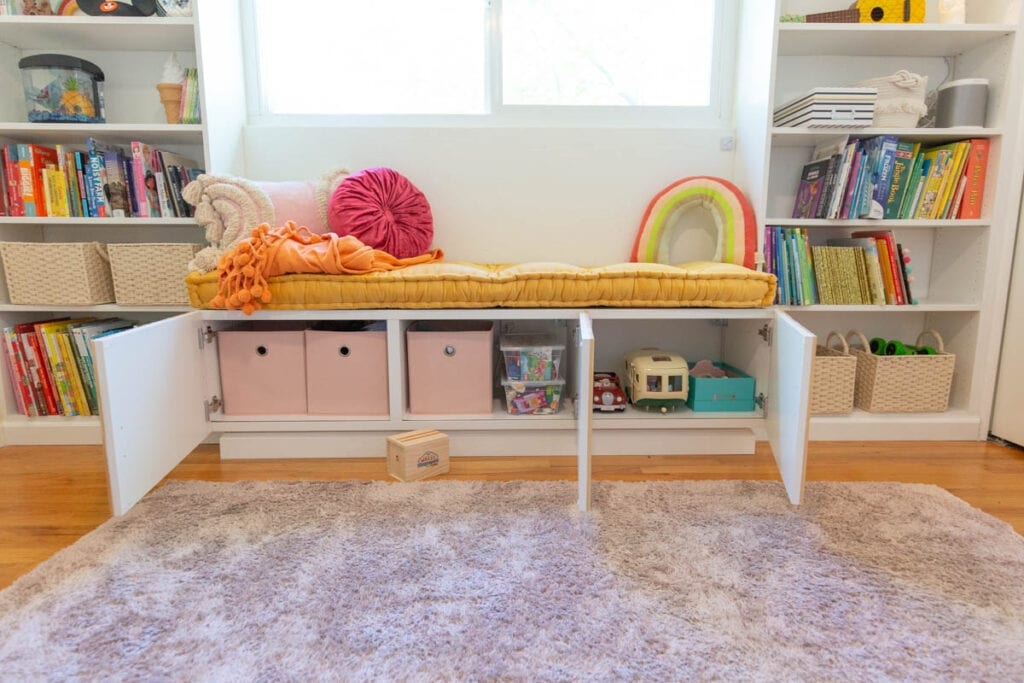 Window Seat Bookshelf Mustard Tufted IKEA Hack Bookshelf Seat