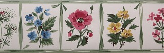 Windowpane Grid Wallpaper Border; Retro Garden Flower Border Style