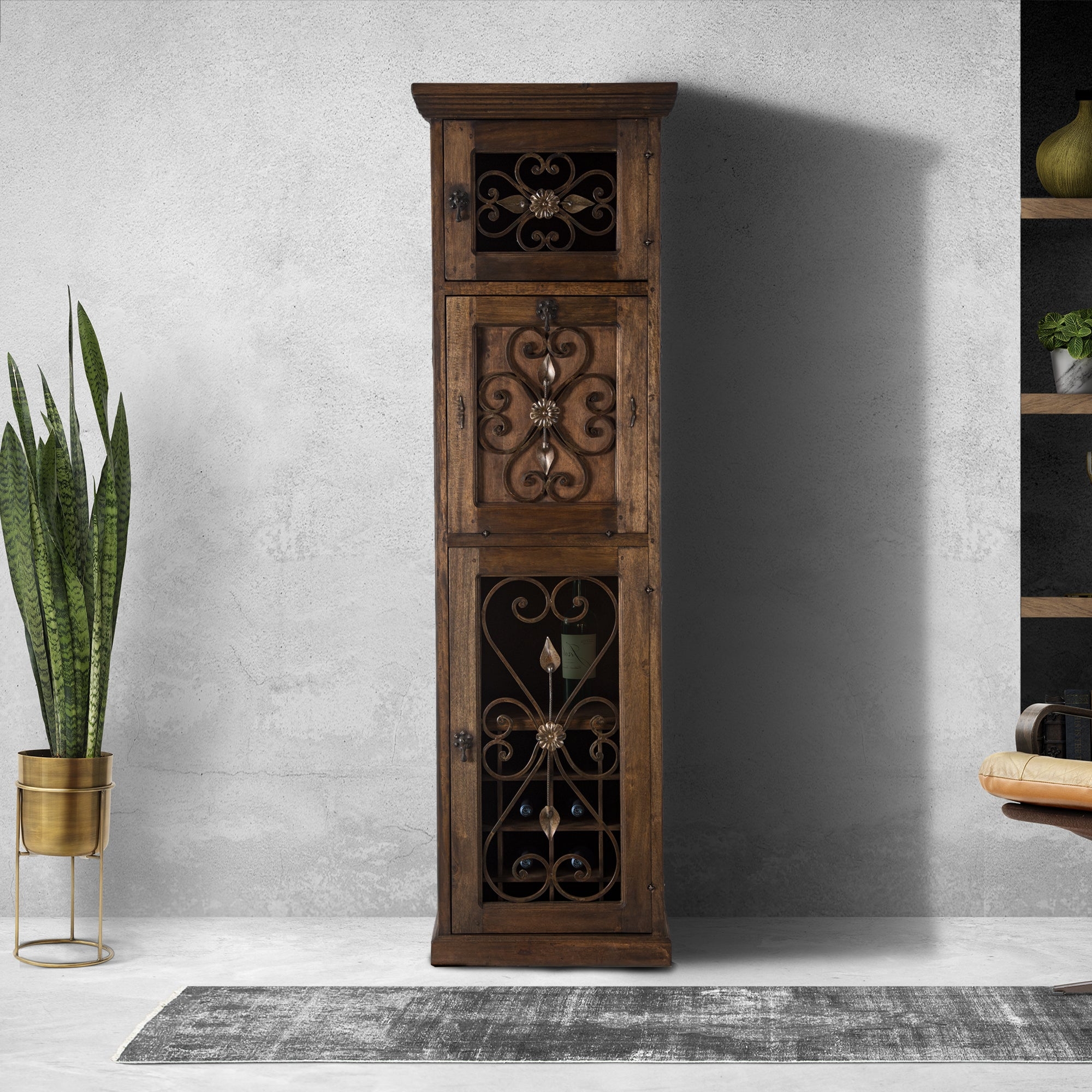 Wine Cabinet Vertical Reclaimed Wood Mediterranean Style Rack