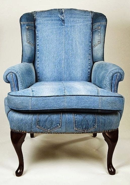Wingback Armchair Upcycled Jean Armchair with Integrated Pockets
