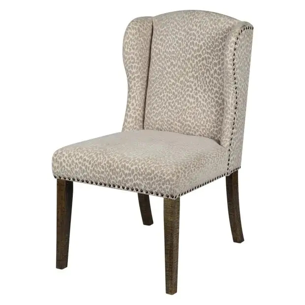Wingback Dining Chair with Leopard Print Fabric and Wood