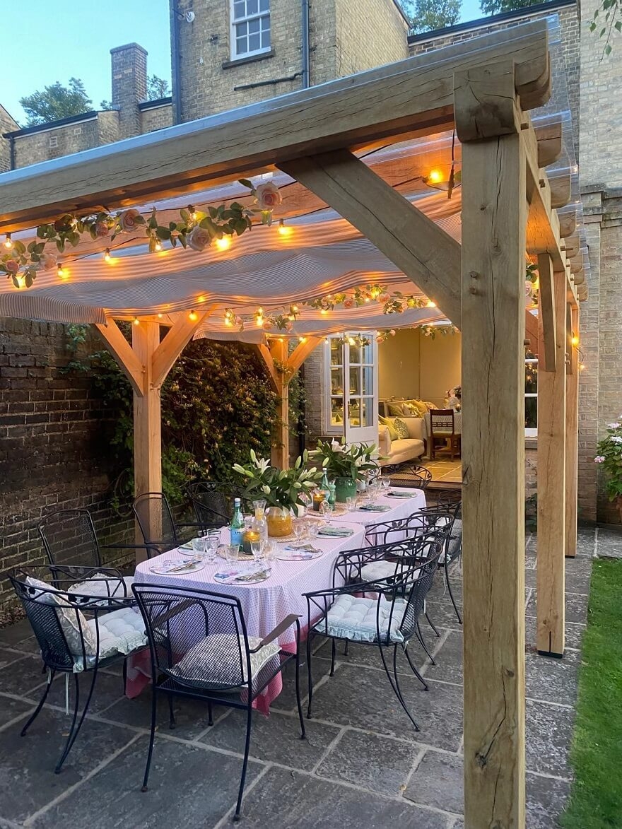 Wood Pergola with Draped Canopy: Transparent Roof Pergola
