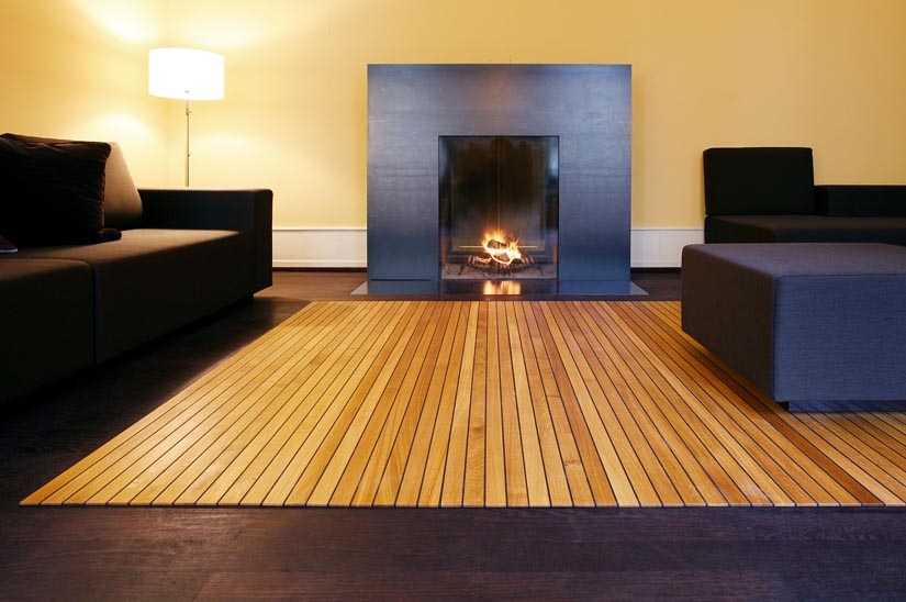 Wood Slat Carpet with Linear Wood Slats and Slatted Floor Mat