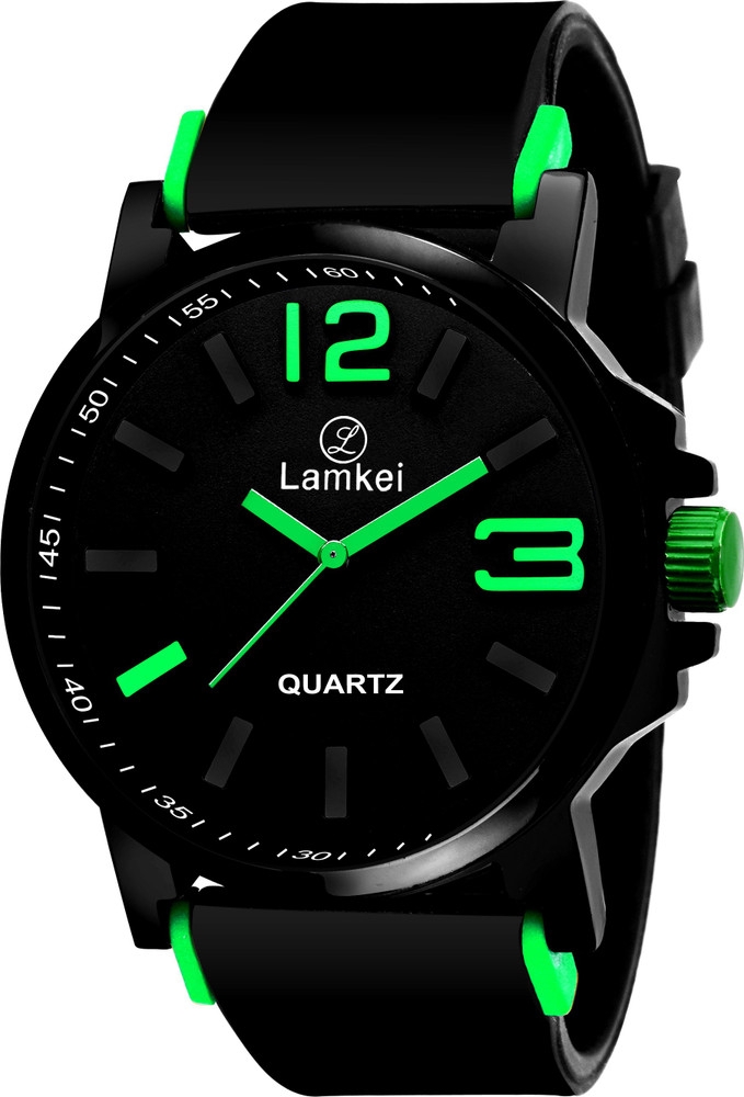 Wrist Watch featuring Neon Green Accents and Sporty Black Case