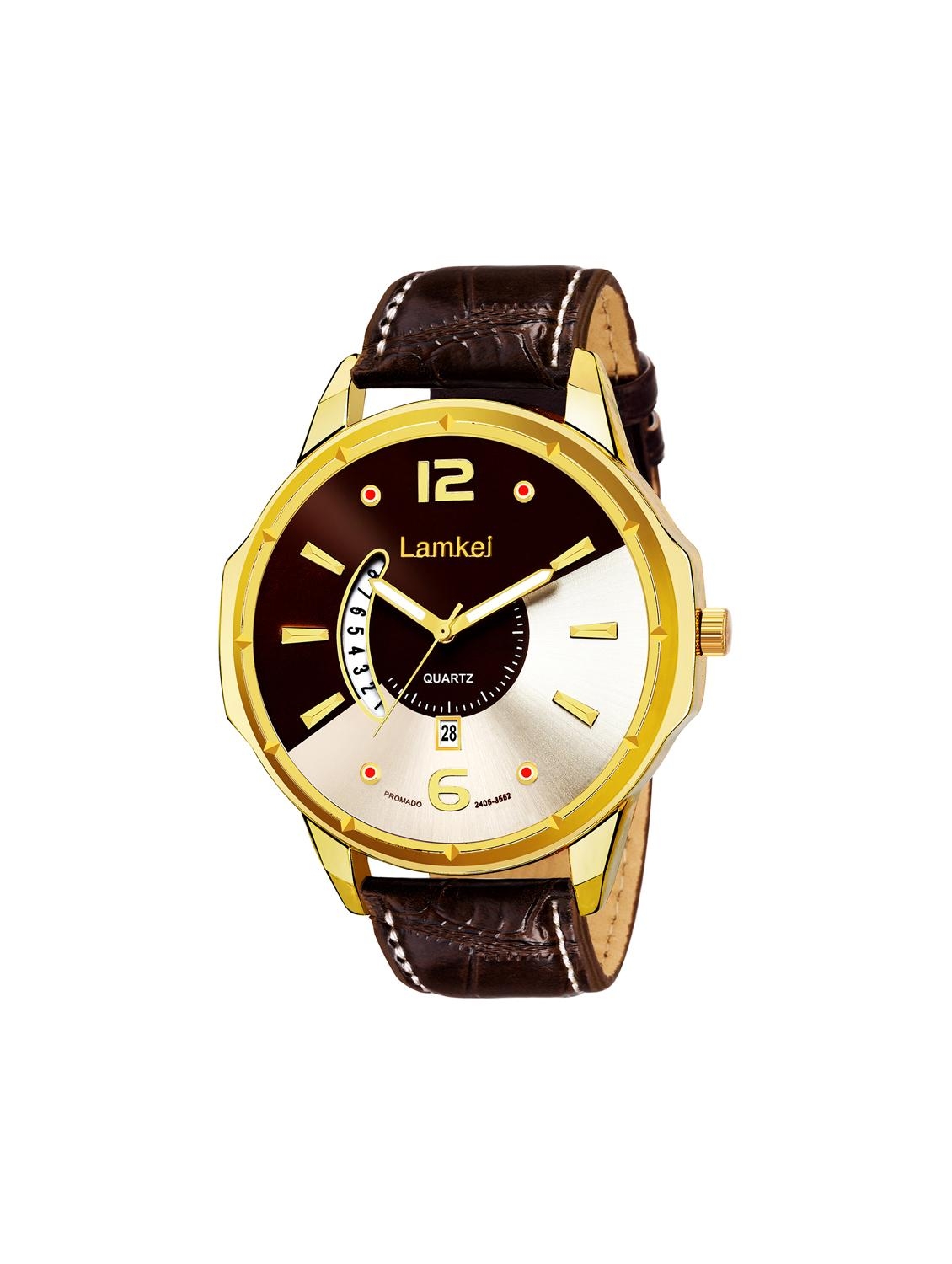 Wristwatch with Split Tone Dial and Chocolate Brown Croc Strap
