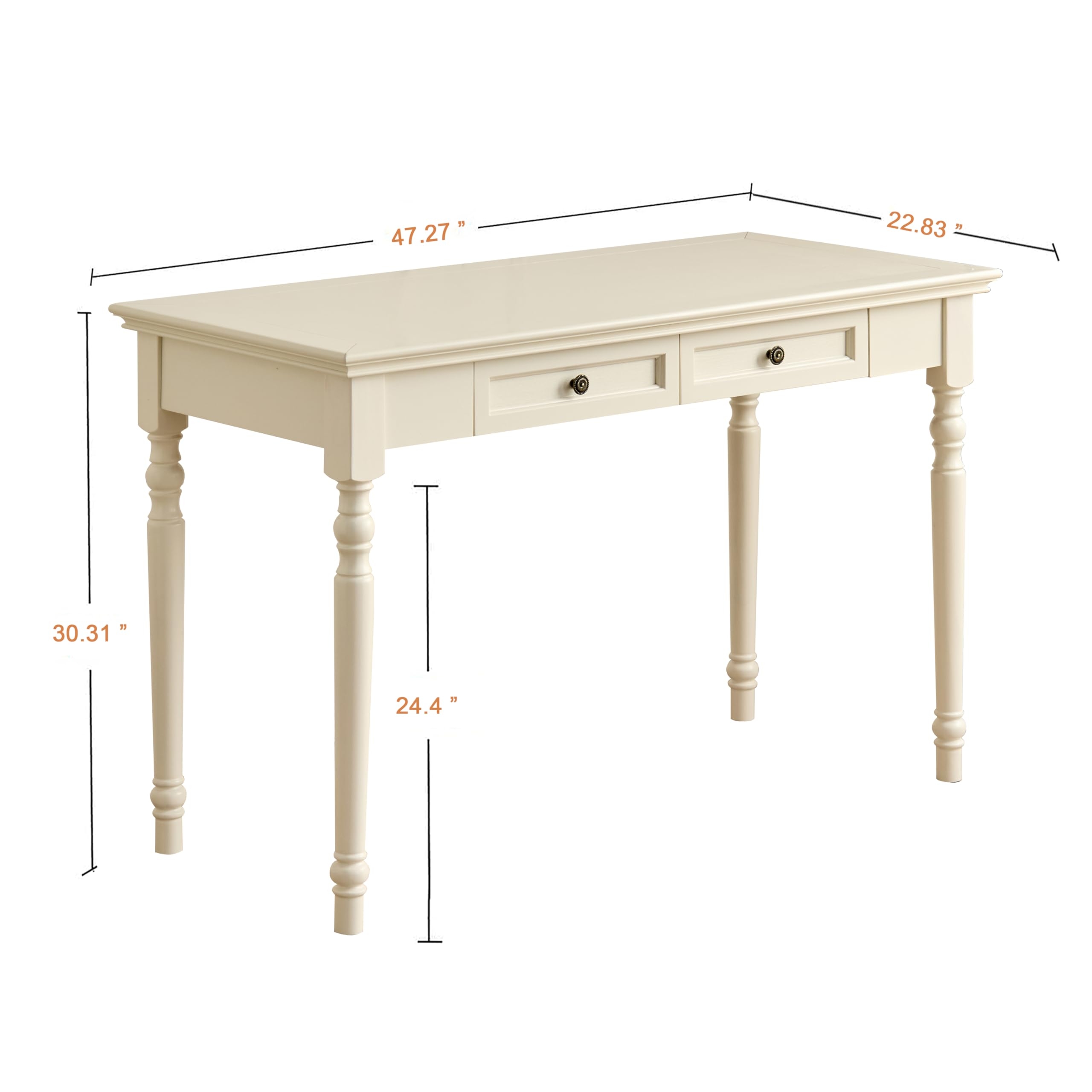 Writing Desk: Cream Turned Leg Desk for Farmhouse Offices