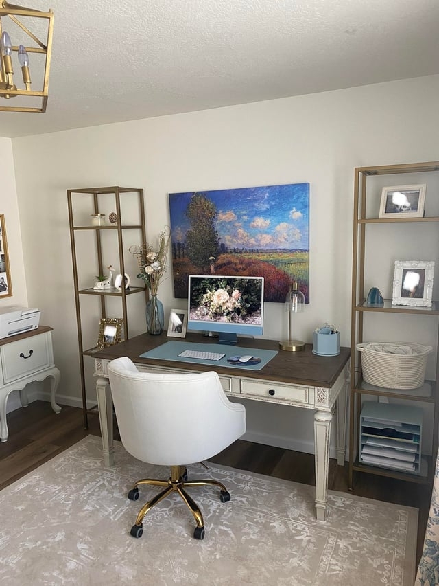 Writing Desk Featuring Gold Metal Frame and Two-Tone Finish