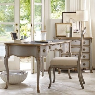 Writing Desk: Gilded Carvings and Distressed Muted Gold