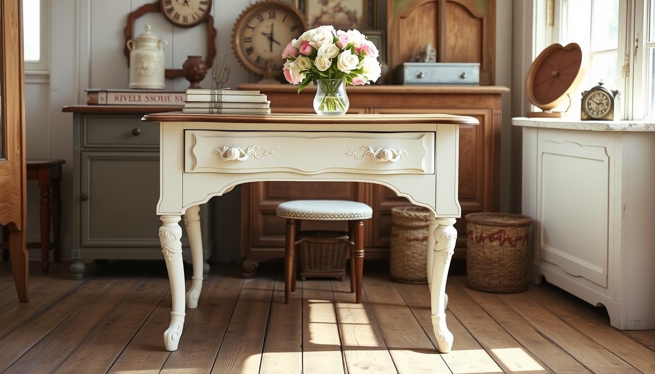 Writing Desk: Provincial White Two-Tone Cottage Desk