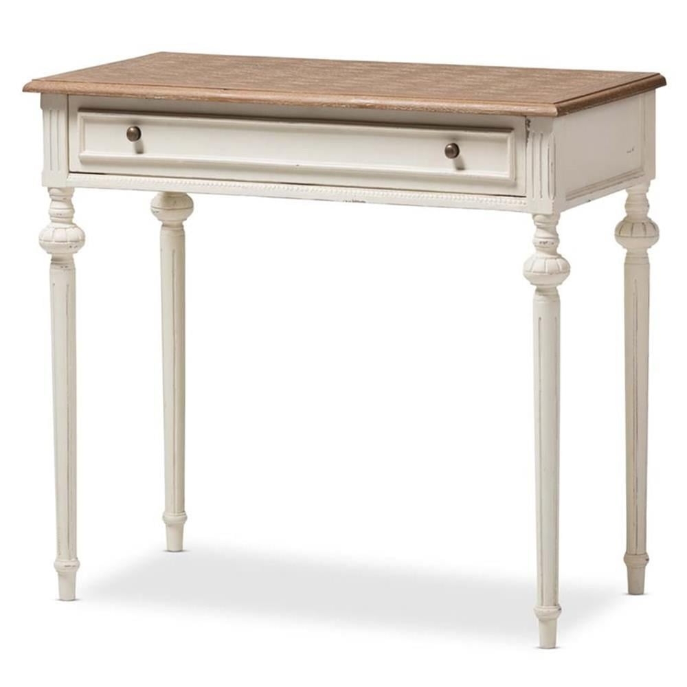 Writing Desk: Two-Tone Wood Desk with Distressed Paint