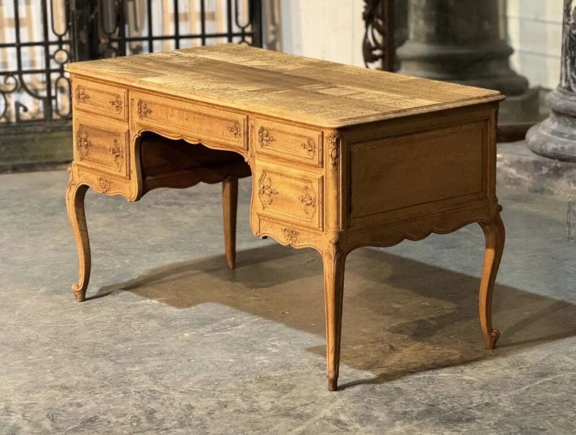 Writing Desk with Carved Details and Antique French Desk