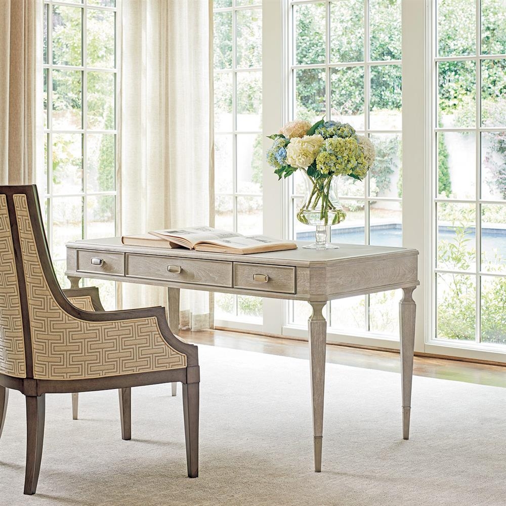 Writing Desk with Grey Leather and Silver Leaf Wood Desk