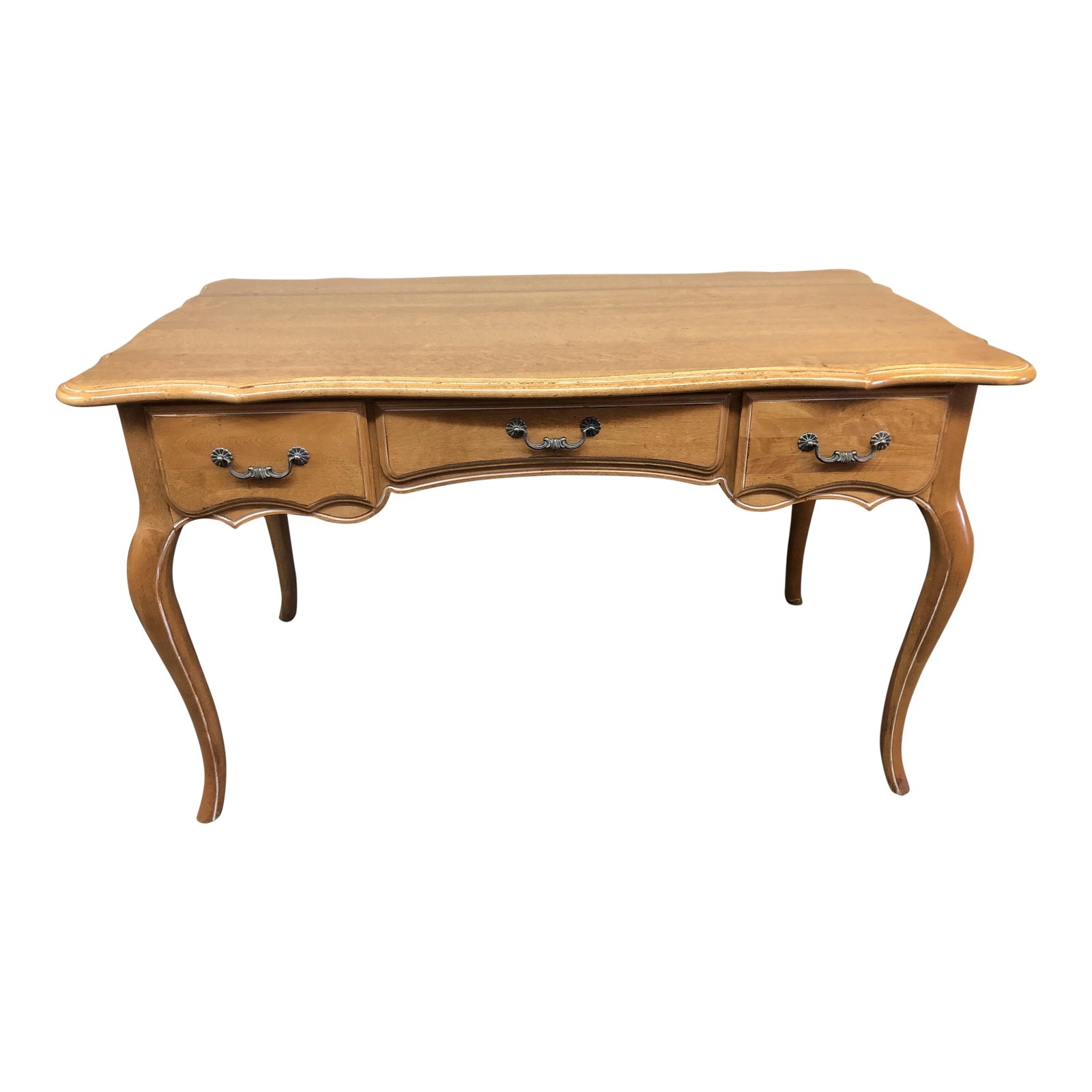 Writing Desk with Honey Brown Wood and Scalloped Top Detail
