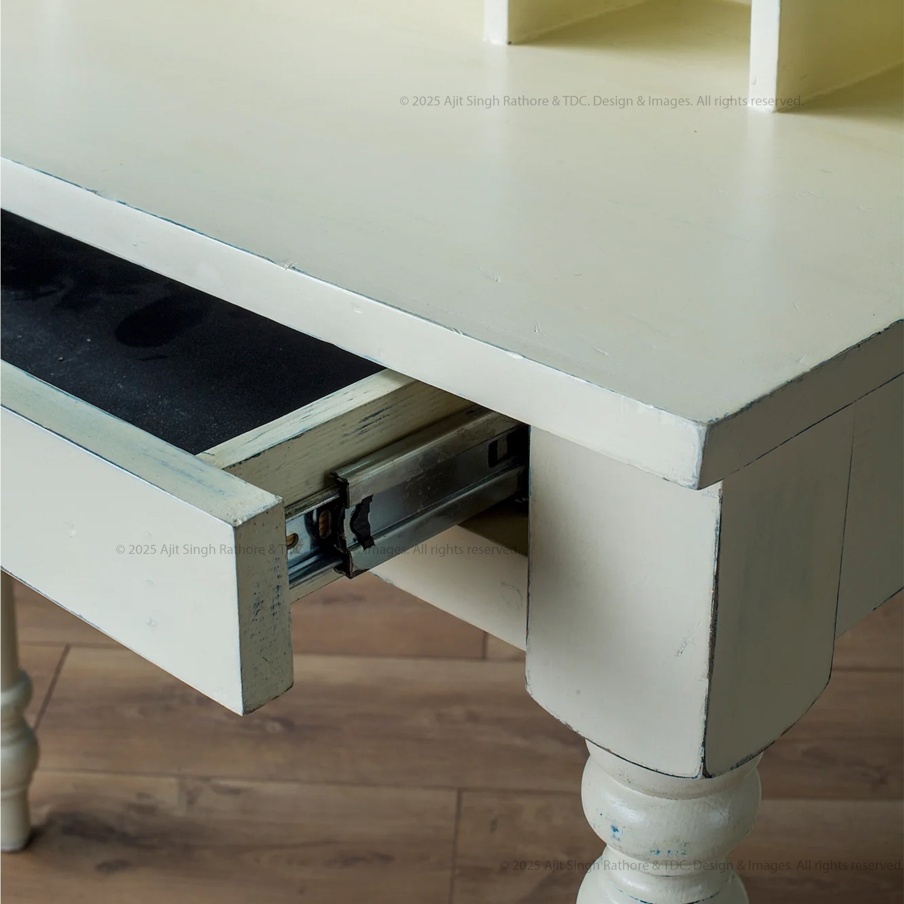 Writing Desk with Metal Slides and Shabby Chic Turned Legs