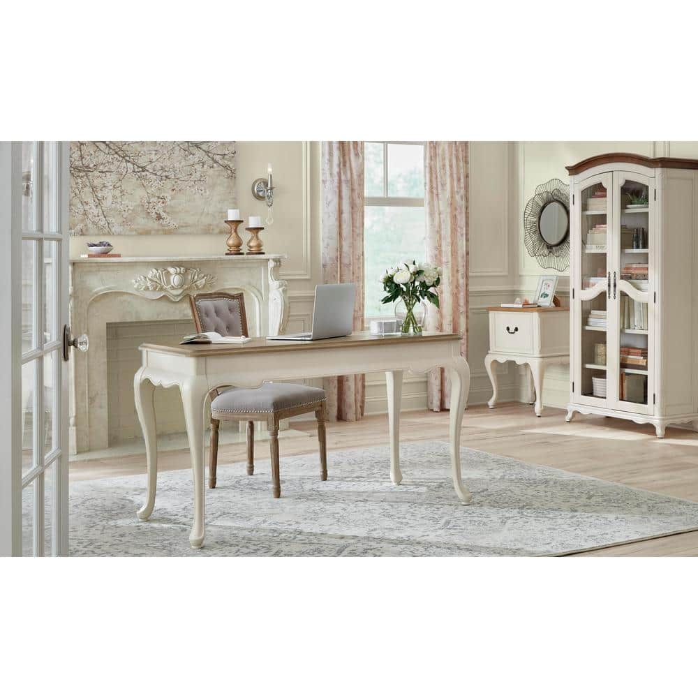 Writing Desk with Two-Tone Design and Scalloped Wood Apron