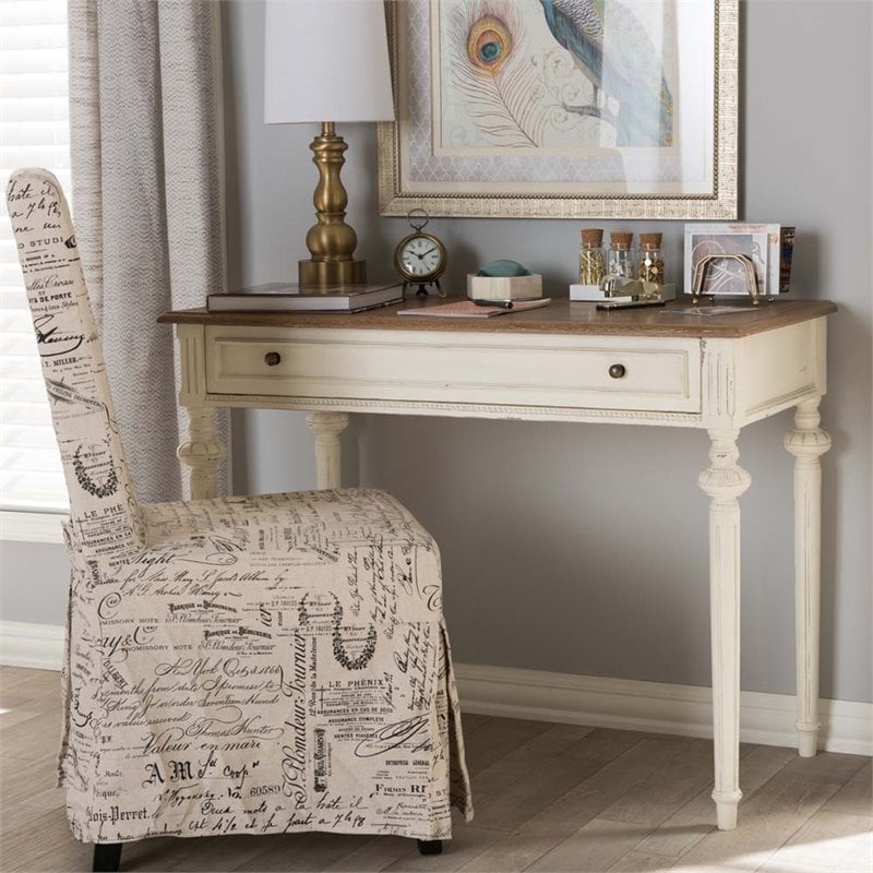 Writing Desk with Typography Print Chair and Fluted Legs