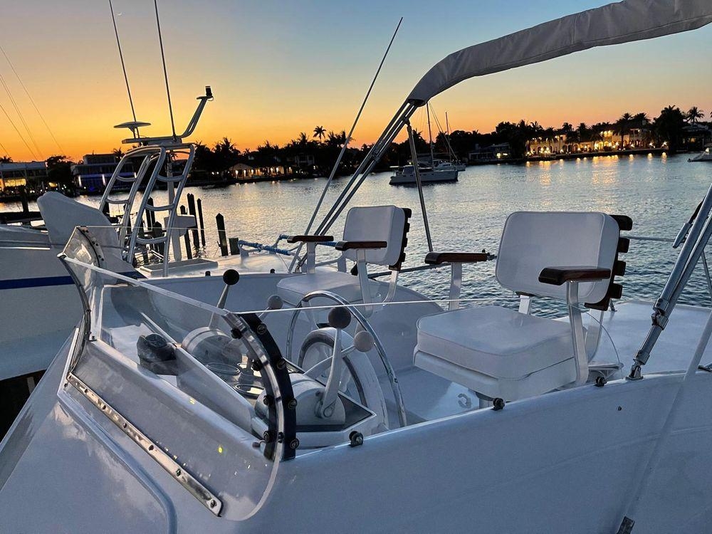 Yacht Helm Seating with Wood Armrests and Nautical Pedestal Seating
