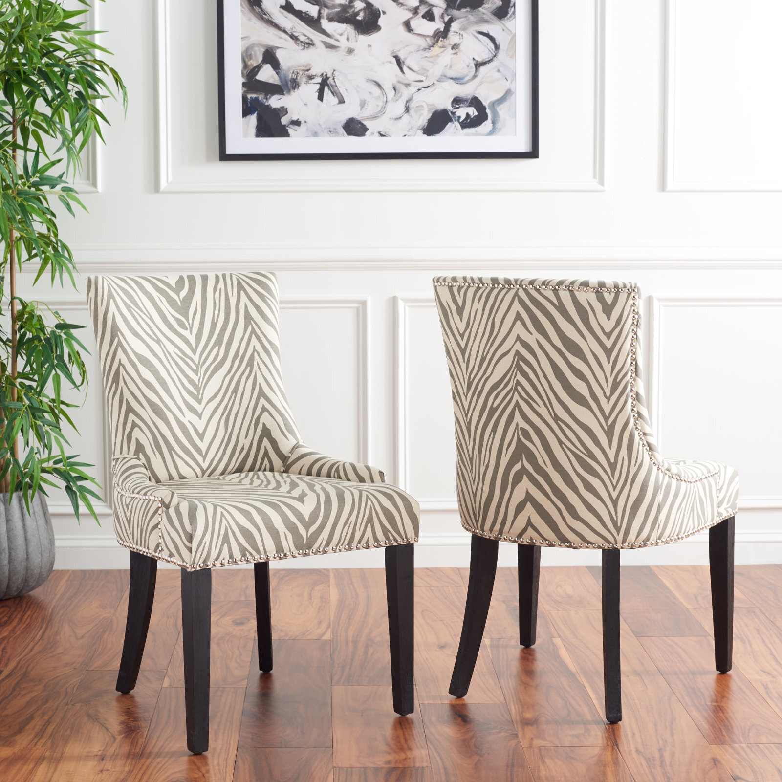 Zebra Print Dining Chair with Sloped Wingback Profile