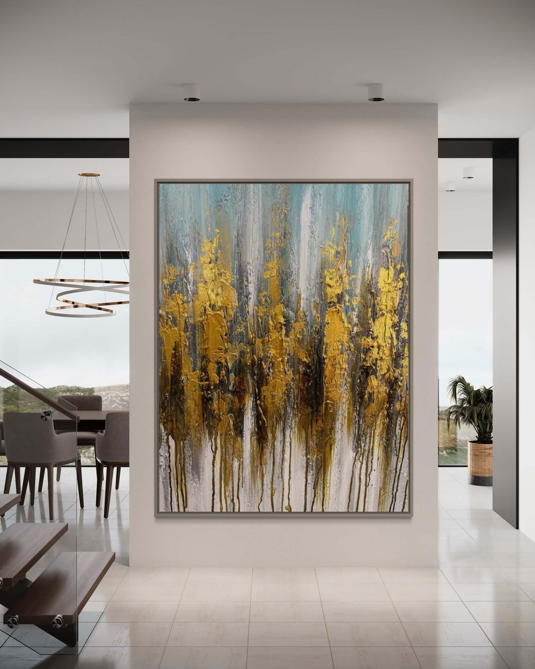 Abstract Wall Art Heavy Gold Impasto Vertical Drip