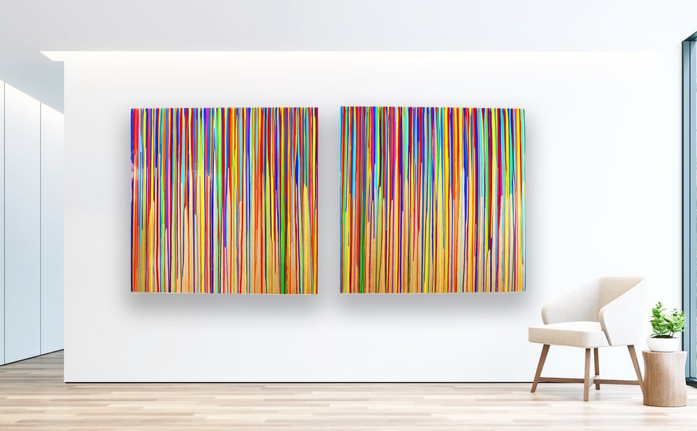Abstract Wall Art Vertical Drip Pattern Wood Panel Set