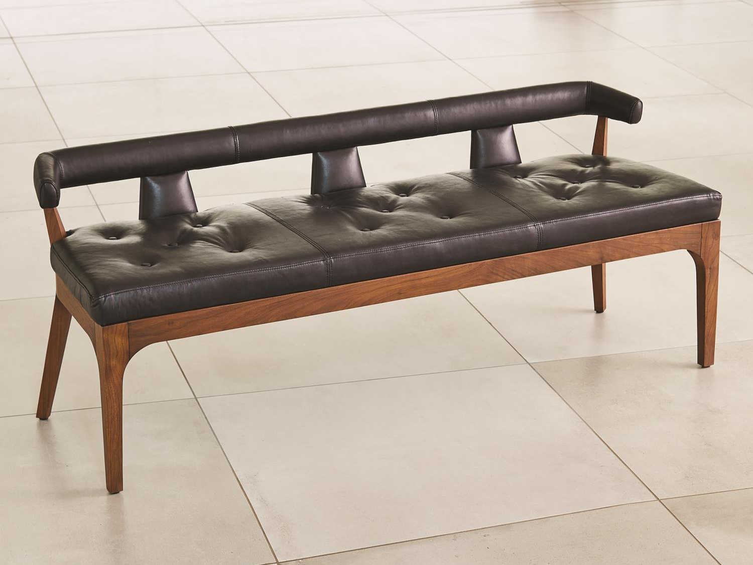 Accent Bench Bolster Backrest Tufted Seat Walnut Frame