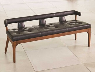 Accent Bench Bolster Backrest Tufted Seat Walnut Frame