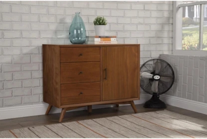 Accent Cabinet having Asymmetrical Storage and Cherry Finish
