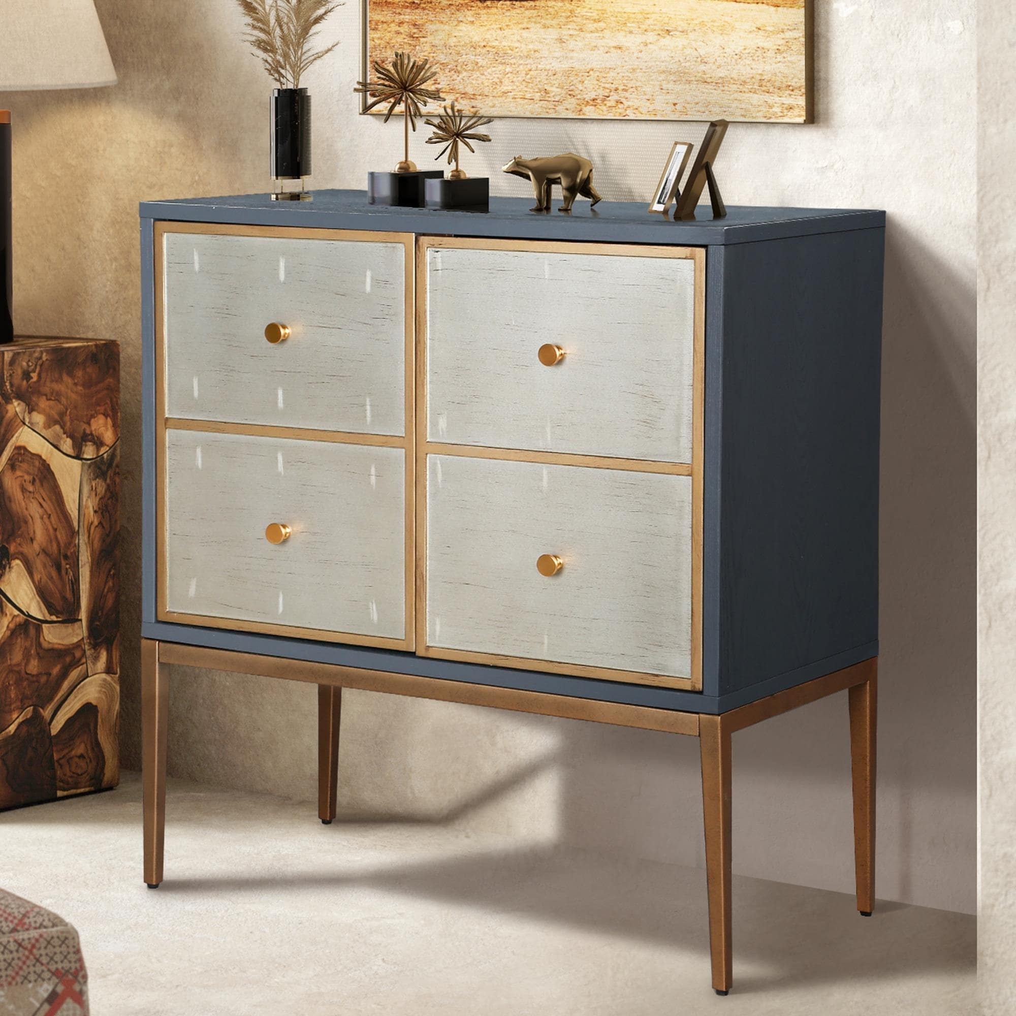 Accent Cabinet in Slate Blue with Brushed Brass Base