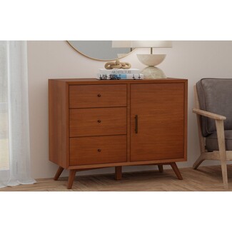 Accent Cabinet provides Chestnut Finish and Asymmetric Storage