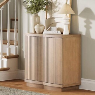 Accent Cabinet using Vertical Slats and Curved Wavy Base