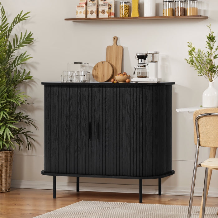 Accent Cabinet with Slatted Sliding Doors in Matte Black
