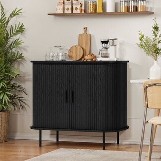 Accent Cabinet with Slatted Sliding Doors in Matte Black