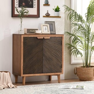Accent Cabinet with Wavy Texture and Carved Wood Doors