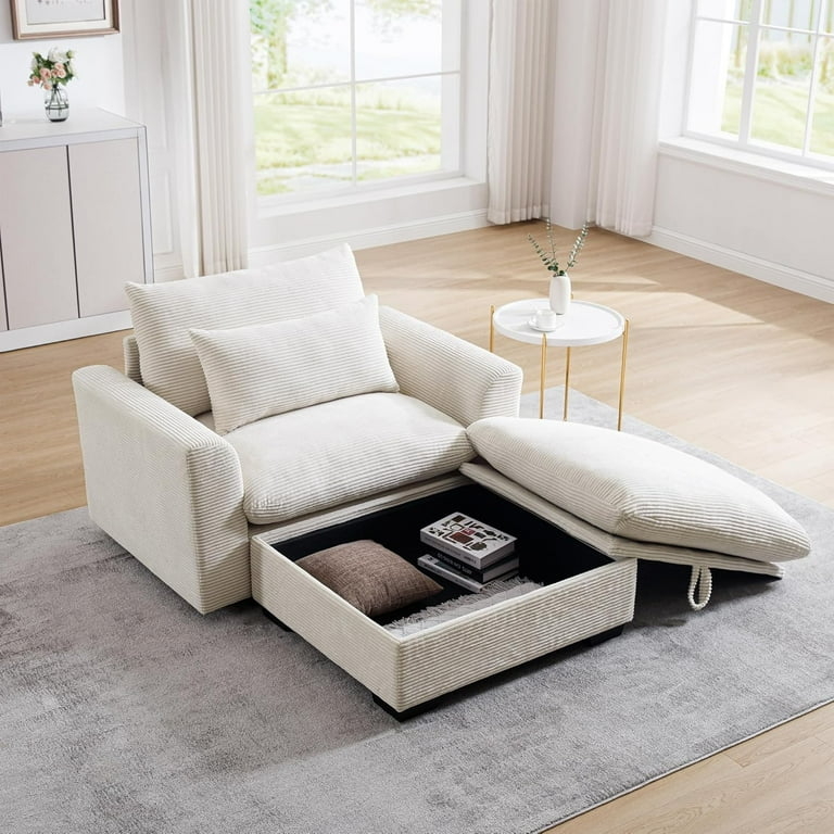 Accent Chair And A Half with Storage Ottoman in Beige