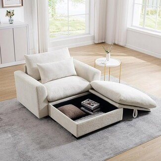 Accent Chair And A Half with Storage Ottoman in Beige