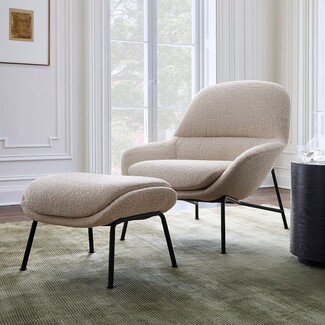 Accent Chair And Ottoman with Organic Silhouette in Woven Beige