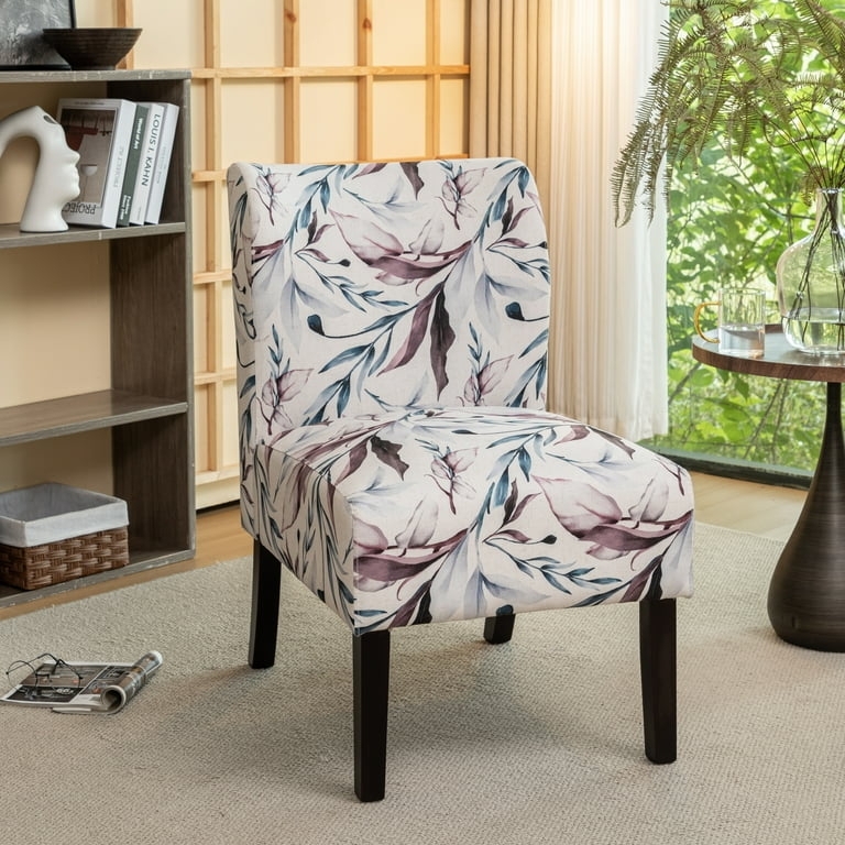 Accent Chair Armless Design in Purple Floral Pattern