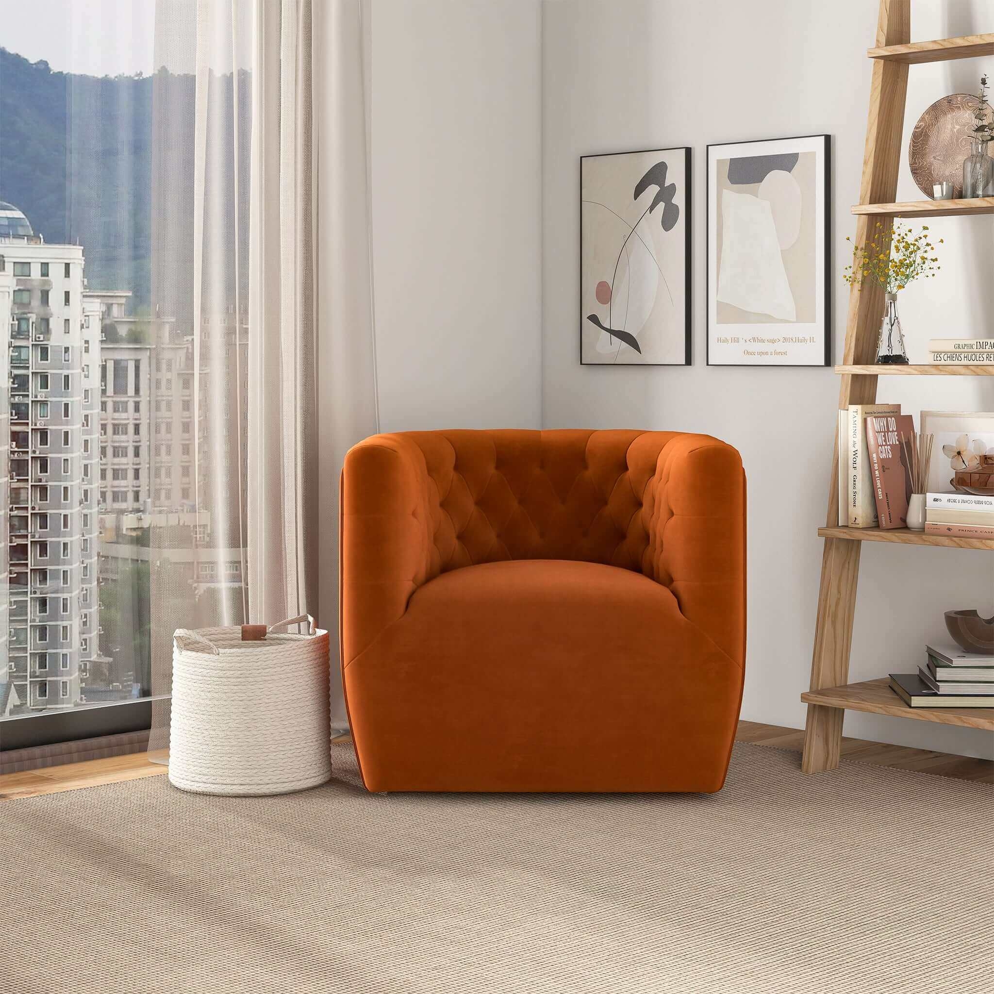 Accent Chair Barrel Silhouette in Terracotta Velvet Seating
