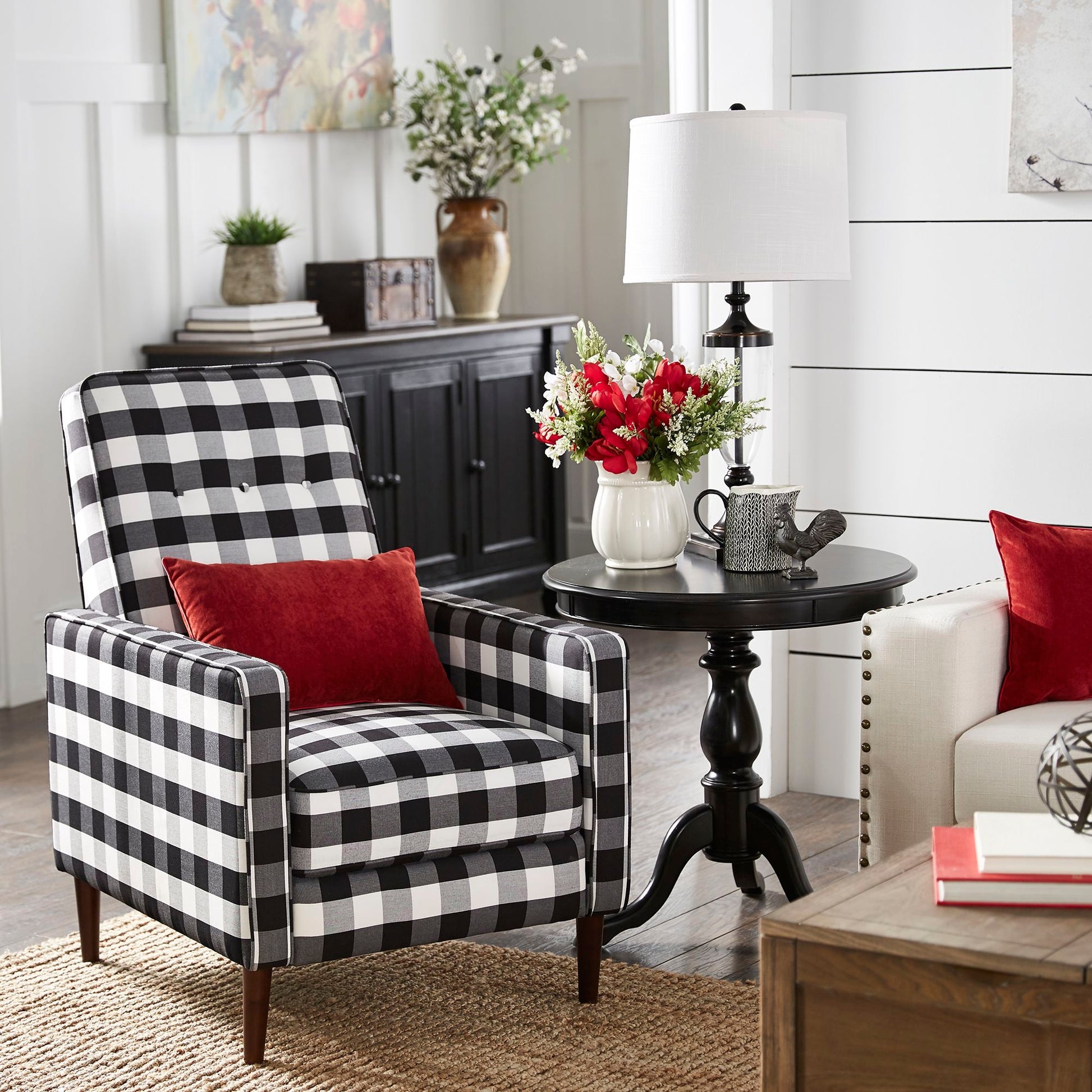Accent Chair Buffalo Check Button Tufted Tapered Legs