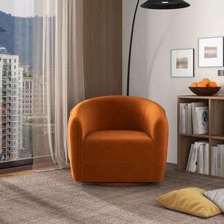 Accent Chair Burnt Orange Velvet with a Rounded Swivel Back