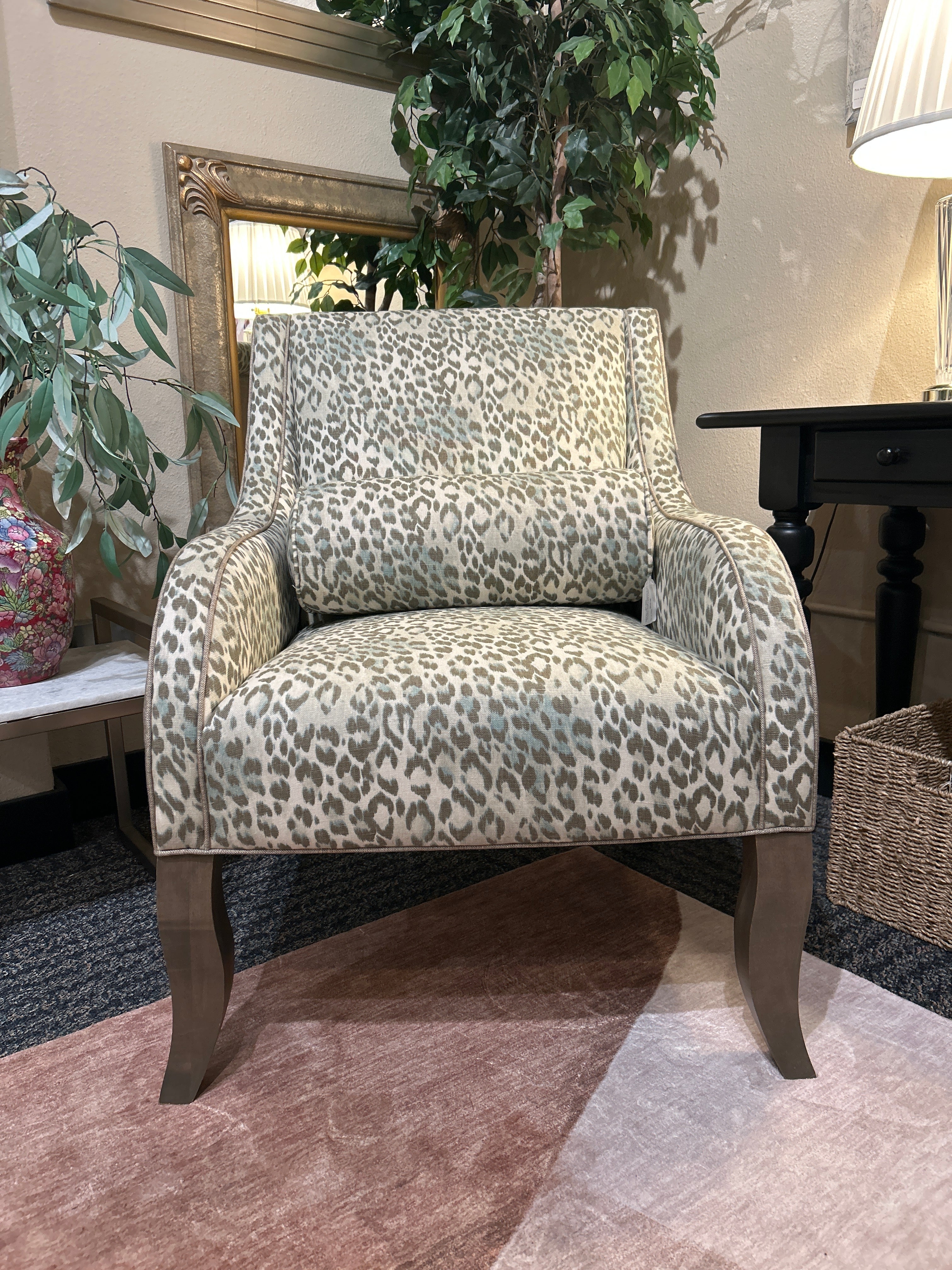 Accent Chair Cheetah Pattern with Cylindrical Bolster