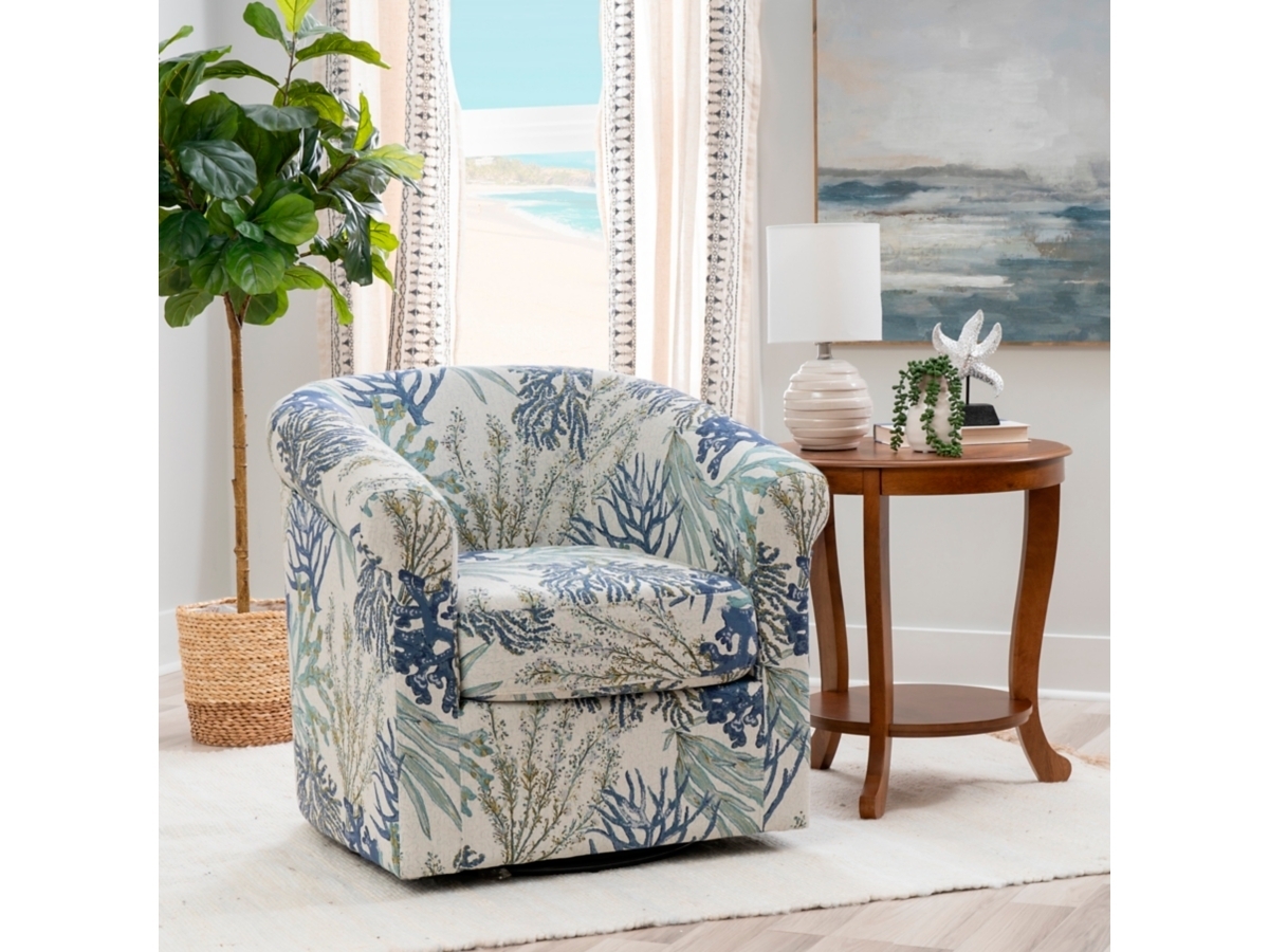 Accent Chair coral pattern swivel base coral print armchair