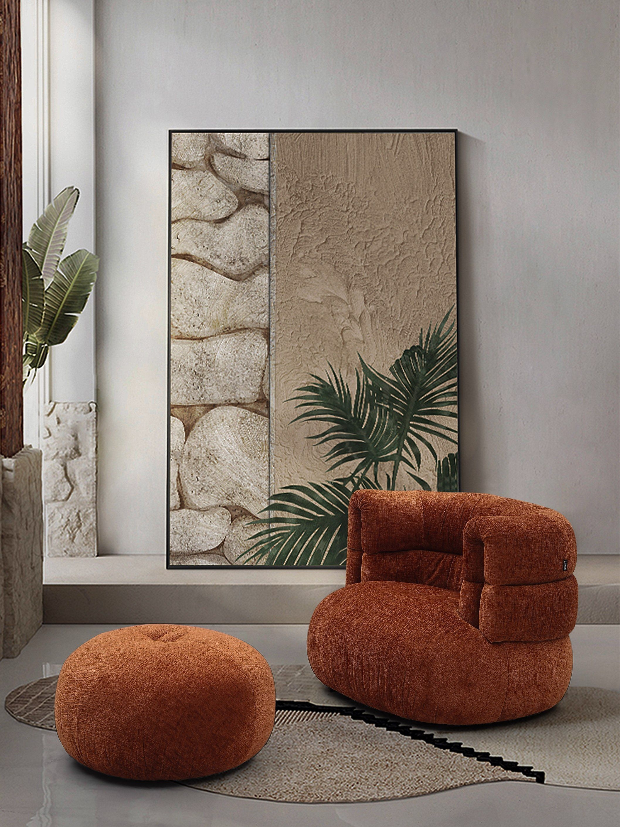 Accent Chair Featuring Burnt Orange Channeled Backrest