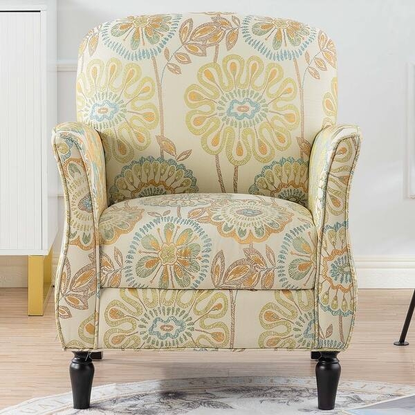 Accent Chair Floral Upholstered with Turned Spindle Legs